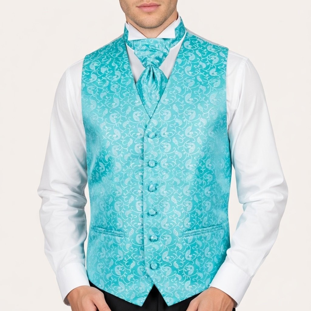 Teal Budding Paisley Wedding Waistcoat #AB-WW1003/3