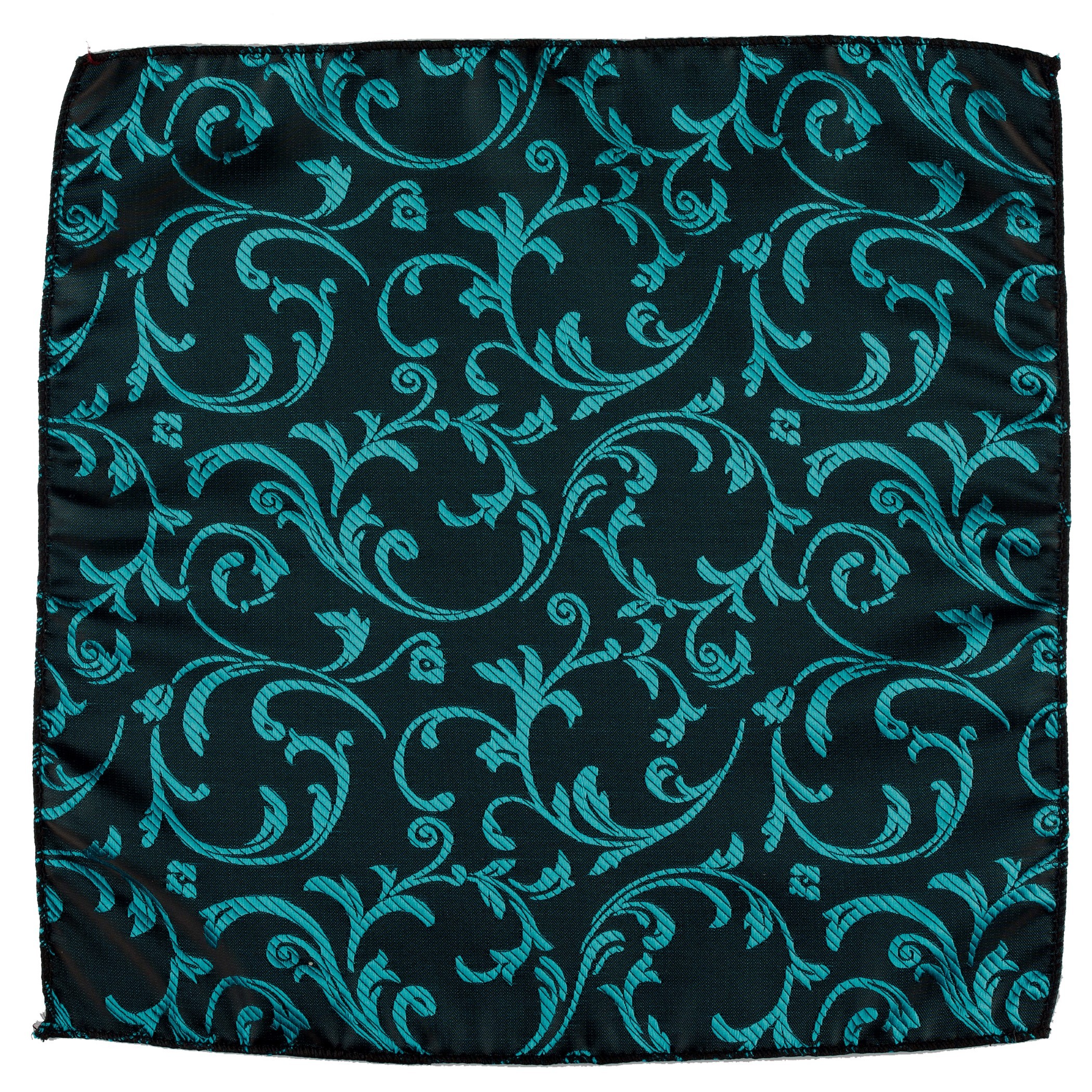 Teal on Black Swirl Leaf Wedding Pocket Square #AB-TPH1000/2