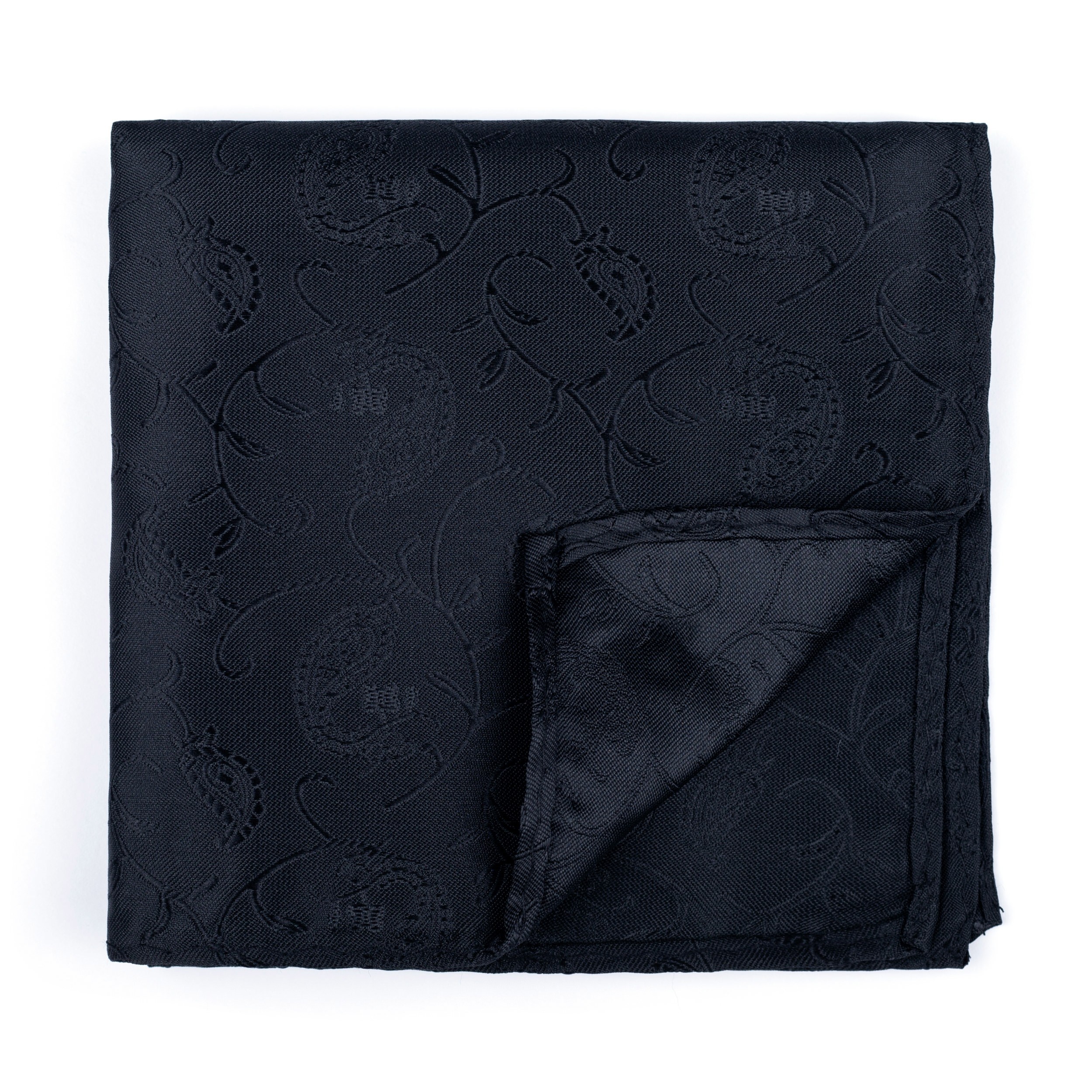 Black on Black Budding Paisley Pocket Square