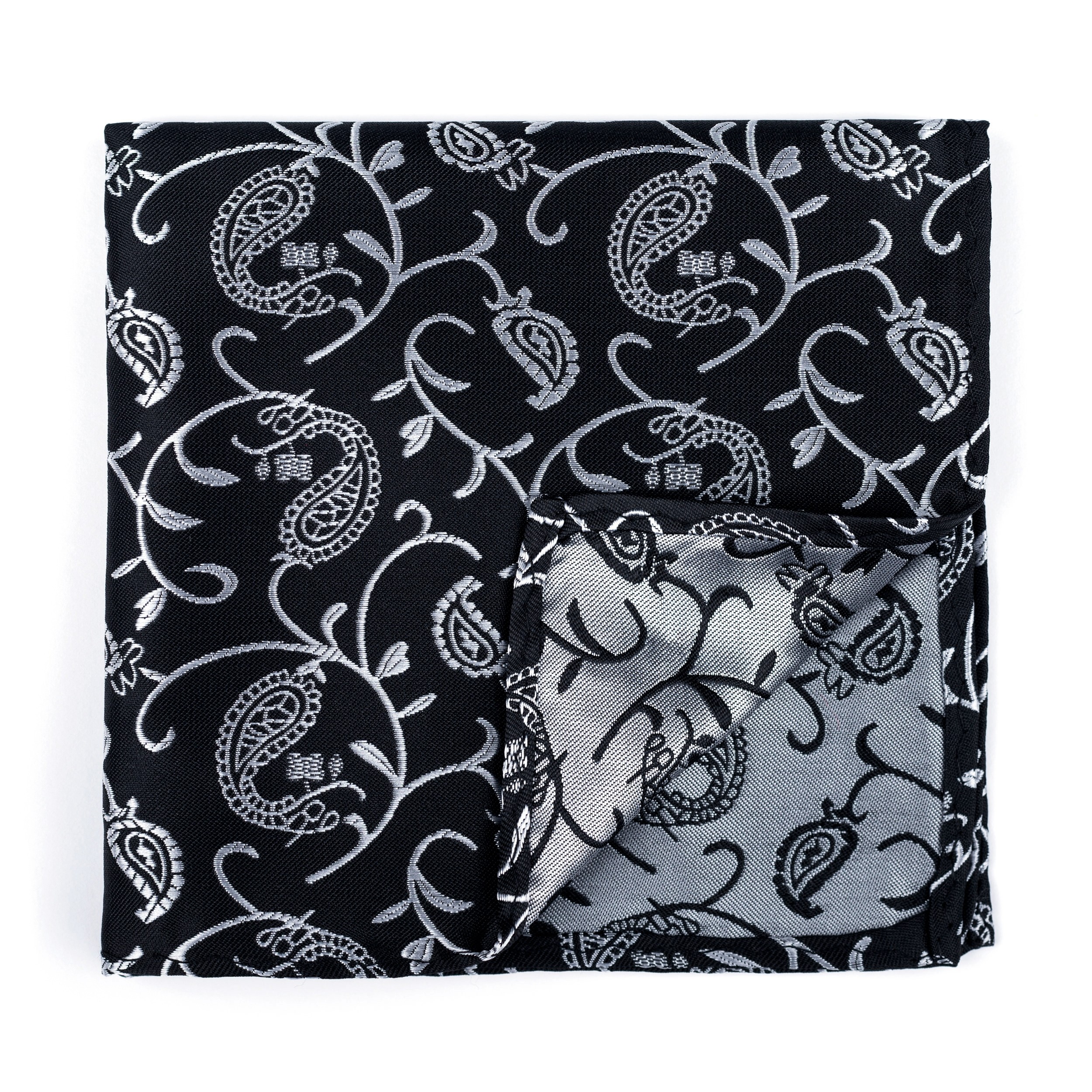 Moonlight Black Budding Paisley Pocket Square