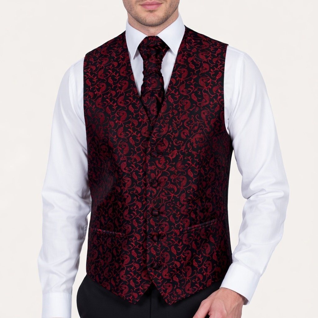 Wine on Black Budding Paisley Formal Waistcoat #AB-WWA1003/6
