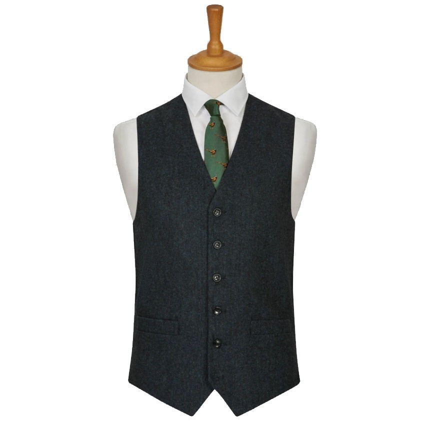 Blue Flecked Tweed Waistcoat #W106/3-Men's L - 40'' to 42''