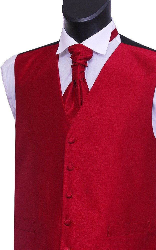 Red Shantung Wedding Waistcoat #WW1865/3-Men's L - 40'' to 42''