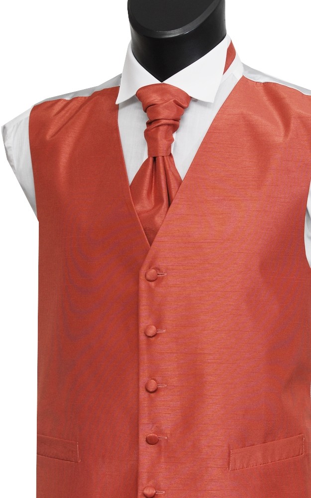 Salmon Pink Shantung Wedding Waistcoat #WW1865/4-Men's S - 32'' to 35''