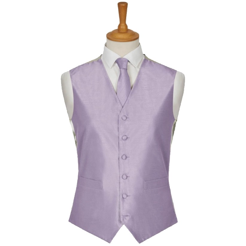 Lilac Shantung Wedding Waistcoat #WW1866/4-Men's L - 40'' to 42''