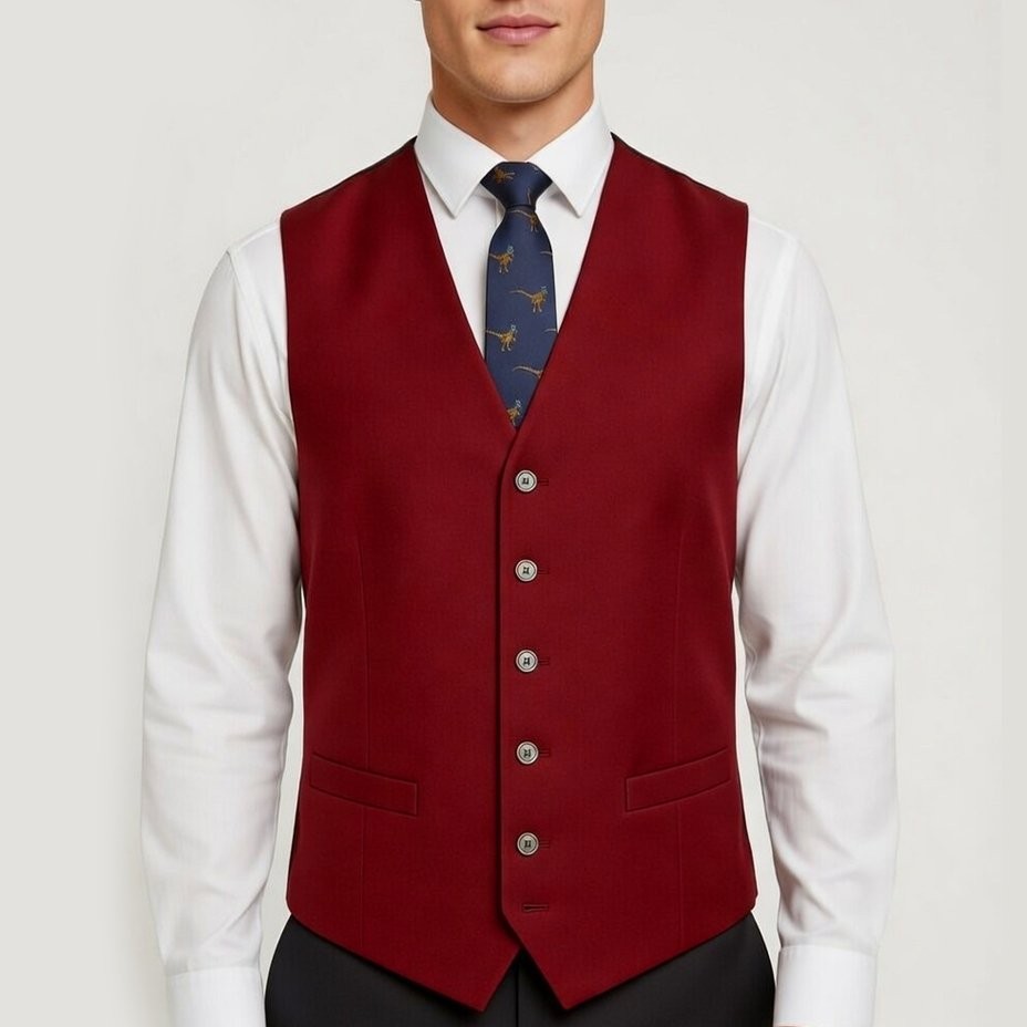Men's Plain Wine Red Waistcoat, Regular Fit