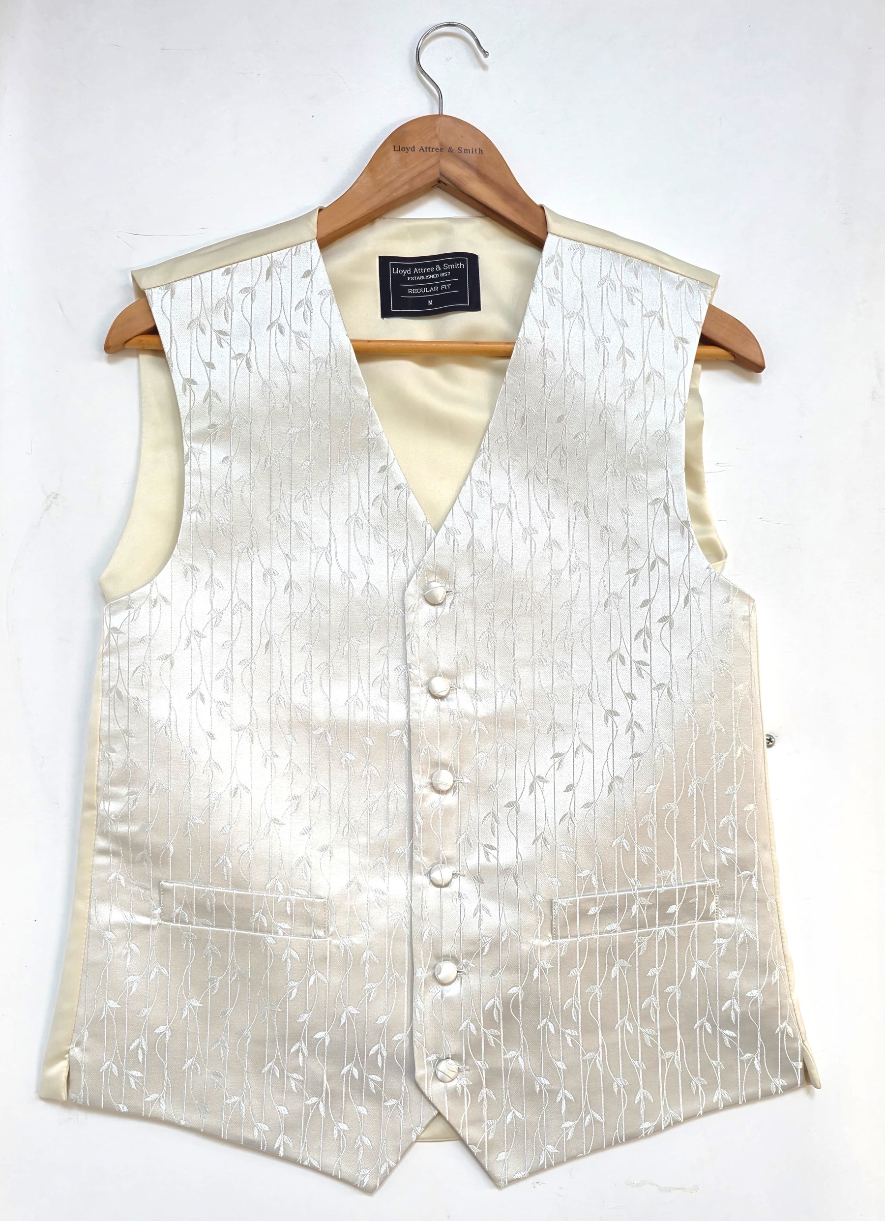 Light Grey Ivory Baby Leaf Waistcoat #WW1899/2-Men's XL - 44'' to 46'' #LAST STOCK