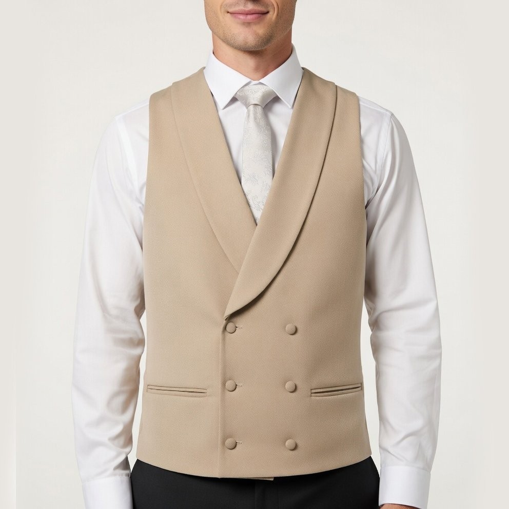 Champagne Buff Double-Breasted Fine Wool Formal Waistcoat #WW802/4 
