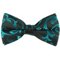 Teal on Black Swirl Leaf Wedding Bow Tie #AB-BB1000/2