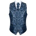 Morning Blue on Black Swirl Leaf Wedding Waistcoat #AB-WWA1000/17