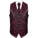 Burgundy on Black Swirl Leaf Wedding Waistcoat #AB-WWA1000/1