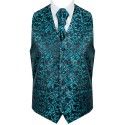 Teal on Black Swirl Leaf Wedding Waistcoat #AB-WWA1000/2