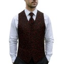 Burgundy on Black Swirl Leaf Wedding Waistcoat #AB-WWA1000/1