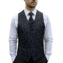 Morning Blue on Black Swirl Leaf Wedding Waistcoat #AB-WWA1000/17