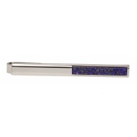 Silver Half Lapis Lazuli Rhodium Plated Tie Clip #100-1330