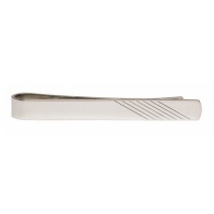 Silver Diagonal Lines on End Rhodium Plated Tie Clip #100-1271