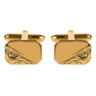 Gold Rectangle 1/3 Engraved Gold Plated Cufflinks #90-3000
