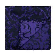 Purple on Black Swirl Leaf Pocket Square #AB-TPH1000/14