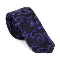 Purple on Black Swirl Leaf Slim Tie #AB-C1000/14