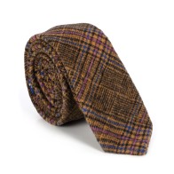 Brown Overcheck Wool Slim Tie #AB-C1020/1