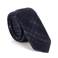 Navy Blue Overcheck Wool Slim Tie #AB-C1020/3