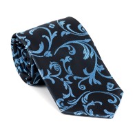 Morning Blue on Black Swirl Leaf Tie #AB-T1000/17