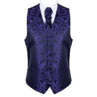 Purple on Black Swirl Leaf Formal Waistcoat #AB-WWA1000/14