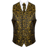 Gold on Black Swirl Leaf Formal Waistcoat #AB-WWA1000/15