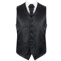 Black on Black Swirl Leaf Wedding Waistcoat #AB-WWA1000/3