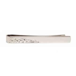 Silver Leaf Design Rhodium Plated Tie Clip #100-9039