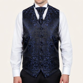 Navy on Black Swirl Leaf Wedding Waistcoat #AB-WWA1000/4