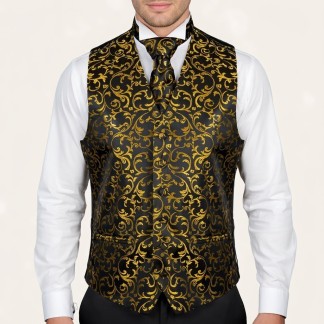 Gold on Black Swirl Leaf Formal Waistcoat #AB-WWA1000/15