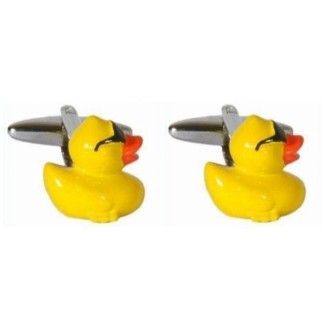 Yellow Rubber Duck Rhodium Plated Cufflinks #90-1377