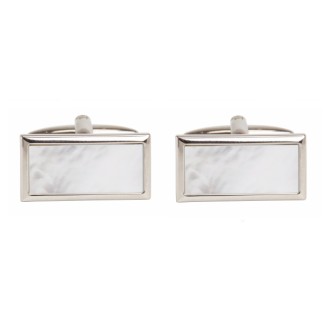Silver Mother of Pearl Rectangle Rhodium Plated Cufflinks #90-259 ##DAL-LS