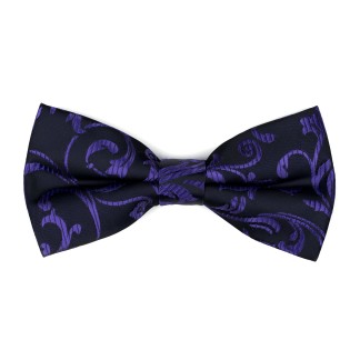 Purple on Black Swirl Leaf Bow Tie #AB-BB1000/14