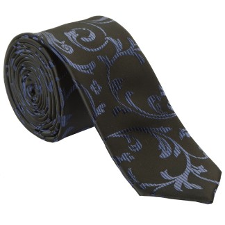 Navy on Black Swirl Leaf Slim Wedding Tie #AB-C1000/4 ##LS2