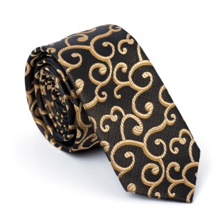 Gold on Black Royal Swirl Slim Tie #AB-C1001/11 ##LS2