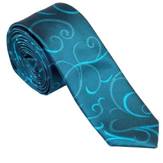 Teal Modern Scroll Slim Wedding Tie #AB-C1002/5 