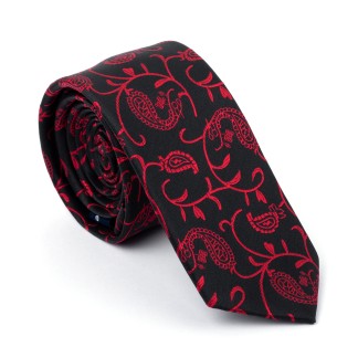 Wine on Black Budding Paisley Slim Tie #AB-C1003/6 ##LS2