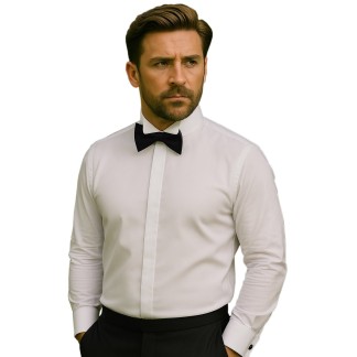 White Wing Collar Dress Shirt, Tailored Fit, Double Cuff #Q005/1