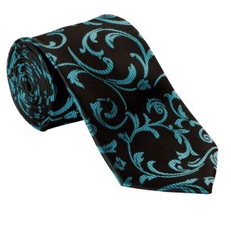 Teal on Black Swirl Leaf Wedding Tie #AB-T1000/2 ##LS2