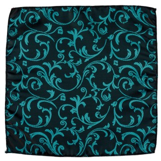 Teal on Black Swirl Leaf Wedding Pocket Square #AB-TPH1000/2 ##LS2