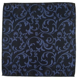 Navy on Black Swirl Leaf Wedding Pocket Square #AB-TPH1000/4