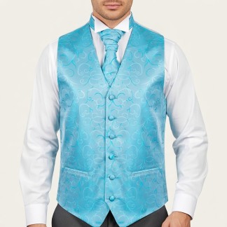 Turquoise Modern Scroll Formal Waistcoat #AB-WWA1002/2 ##LS