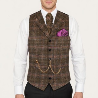Brown Overcheck Collared Wool Waistcoat #AB-WWE1020/1