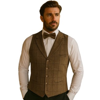 Brown Herringbone Tweed Tailored Waistcoat #WW112/2
