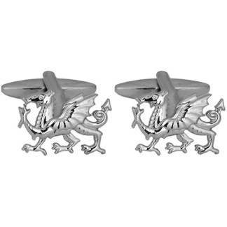 Silver Welsh Dragon Rhodium Plated Cufflinks #90-1080