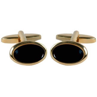 Gold Onyx Oval Gold Plated Cufflinks #90-254