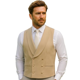 Champagne Buff Double-Breasted Fine Wool Formal Waistcoat #WW802/4
