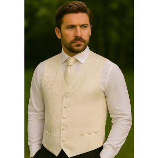 Cream Swirl Leaf Formal Waistcoat #AB-WWA1000/11
